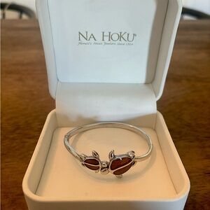Na Hoku Koa Wood Inlay Silver Bangle Bracelet